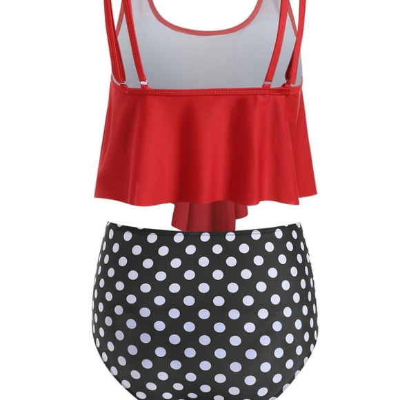 Red Tankini Set with High Waisted Bottoms - Picture 4 of 8
